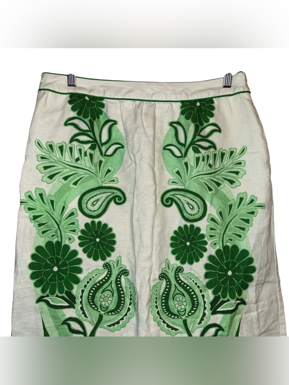 FARM RIO Color Festival Green Linen Euroflax Midi Skirt Size Large - Picture 5 of 16